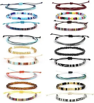 Unisex Handmade Colourful Braided Beach Bracelets 18 Pcs Boho Bracelet Best Gift • £10.52