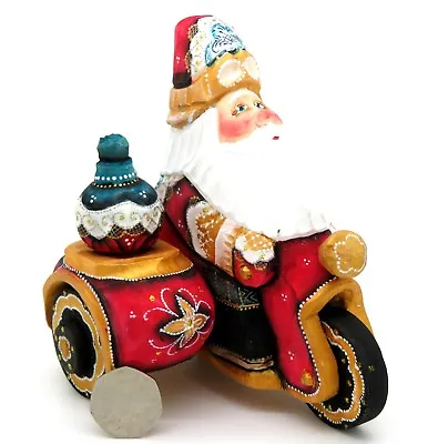 Wooden Figure Russian Doll Father FROST On BIKE Christmas BIKER RED Santa • £68.24