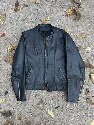 Vintage Black Leather Jacket Men’s Small Cafe Racer • $69.99