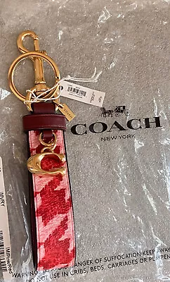 COACH CK069 Loop Bag Charm With Houndstooth Print Key Chain FOB Pink/Red • £40.54