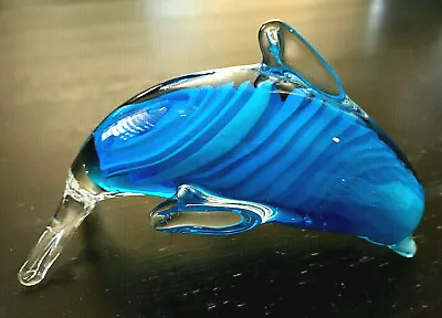 Dolphin Murano Swirl Blue Clear Glass Figurine Paperweight  3 X 4  • $12.99