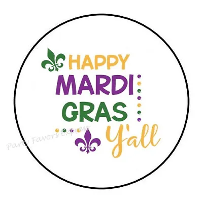 30 Happy Mardi Gras Y'all Envelope Seals Labels Party Favors Stickers 1.5  Round • $1.99