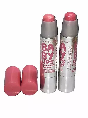 MAYBELLINE BABY LIPS Color Balm Crayon 15 Strawberry Pop .09oz Ea 2pcs Read (1) • $14.36