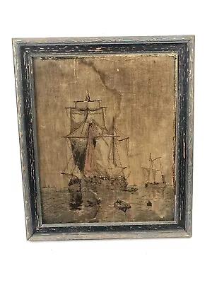 Vintage Tapestry Woolwork Needlepoint - Sailing Ship At Sea • $458.99