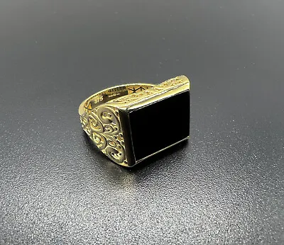 £299 • Buy Mens 9ct Gold Ring With Real Rectangular Onyx Gemstone UK Sizes Q-Y - Hallmarked
