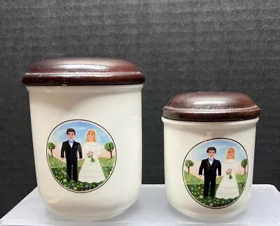 Vintage Villeroy & Boch Naif Wedding Mini Canisters (2) 3  & 4  With Lids • $24