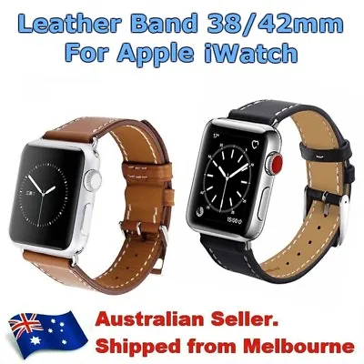 $12.95 • Buy Genuine Leather Luxury Arm Band Strap BK/BW For Apple Watch Series 7 6 5 4 3 AU