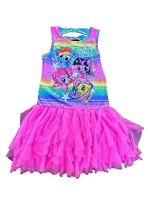 My Little Pony-Girls Multi-color Rainbow Stripe Tutu Dress Size 10/12 Tiered • $8.50