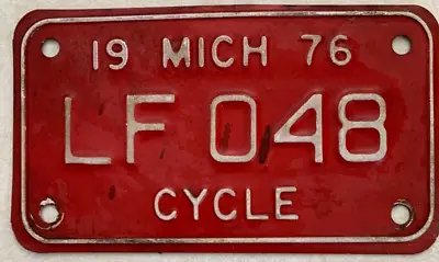 Vintage 1976 76 Michigan Motorcycle License Plate MI Cycle LF 048 Red White • $18.88