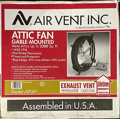 Air Vent Inc Attic Fan Gable-Mounted #53320 Vents Attics Up To 2300 SqFt C-7 • $158