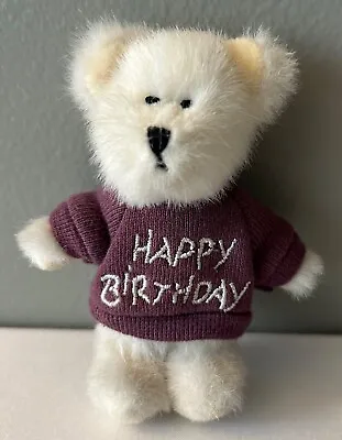 Boyds Bears 3-1/2  Mini Message Bear  Happy Birthday  White Bear Purple Shirt • $20