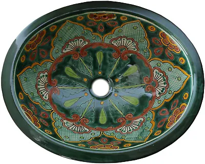 17 X 14  Mexican Talavera Green Greca Ceramic Handmade Bathroom Sink • $149