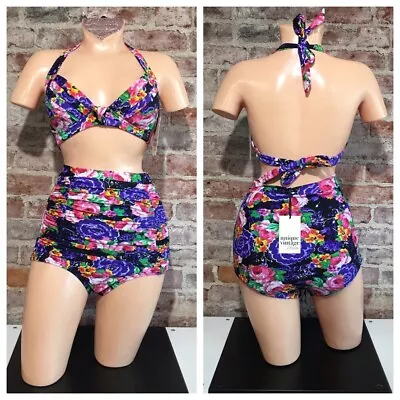 New Unique Vintage Pin Up Style Floral High Waist Bikini Size Large • $18