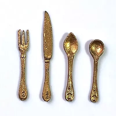 Dollhouse Miniature Silverware Place Setting Gold Flatware By Holcomb Miniatures • $8.89