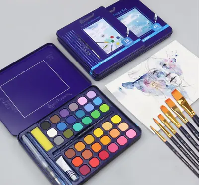 36/48 72 90 100Colours Deluxe Watercolour Paint Tin Box Brushes Set Paper Pad UK • £15.50