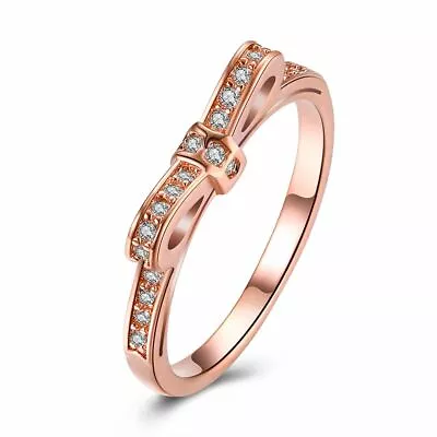 Womens Rose Gold Plated Elegant Micro Pave CZ Butterfly Knot Vogue Ring #DR204 • $7.99