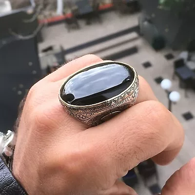 Sterling Silver Mens Ring Black Onyx Extraordinary Big Designer Artisan Jewelry  • $205.20