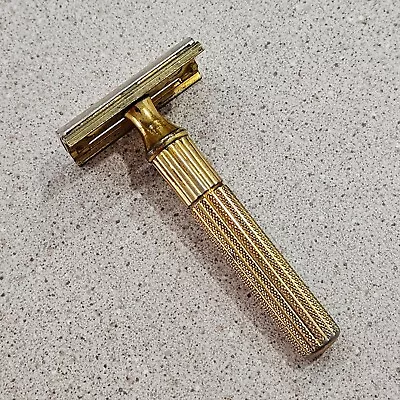 Vintage Gillette Heavy Tech 3 Piece Double Edge Safety Razor- Gold Plated? • $22.99