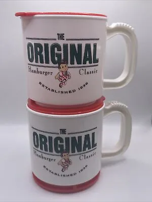 2- Vintage Rare Bob's Home Of The Big Boy Hamburger Plastic To Go Mugs & Lids • $39.99