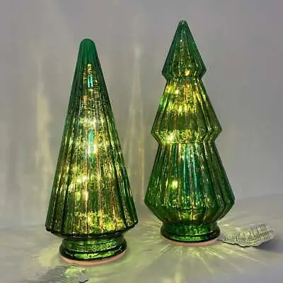 2PK 9  Ganz Lit Glam Mercury Glass Light Up Green Christmas Tree Lamp Home Decor • $39.99