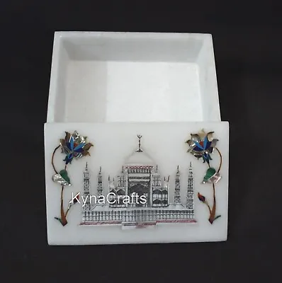 Symbol Of Love Inlay Work Handmade Box White Marble Jewelry Box From Vintage Art • $166.50