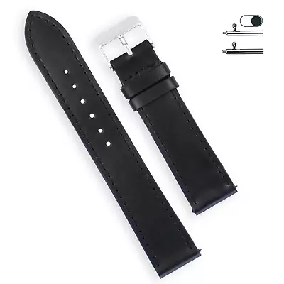 19mm Flat Black Watch Band Men Genuine Leather Vintage Quick Release • $15.29