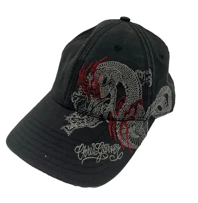 Vintage Y2K Miami Ink Black Faded Cap Hat Strap Tattoo Dragon Embroidered RARE • $36.50