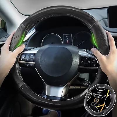 Fit 15  38CM Car Steering Wheel Cover Carbon Fiber PU Leather Non-Slip Universal • $30.87