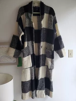 Black & White Check Mohair Wool IB DIFFUSION Long Sweater Medium Vintage Jacket • $125