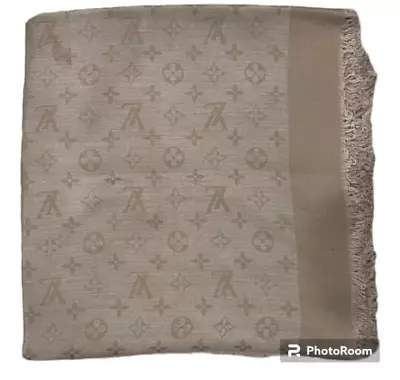 Louis-vuitton Monogram Shawl 65% Cashmere 35% Wool Beige Logomania Square Shawl • $236.25