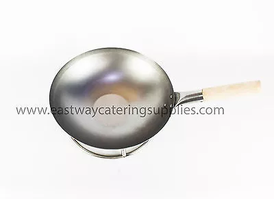 Commercial Quality Oriental Carbon Steel Wok Flat / Round Bottom + Accessories • £11.50