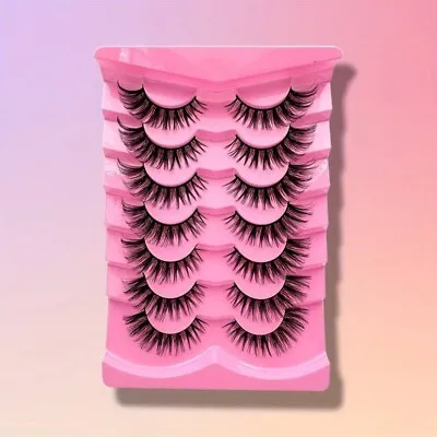 7 Pairs False Eyelashes Natural Look 3D Silk False Eyelashes Wispy Cat Eye • £4.20