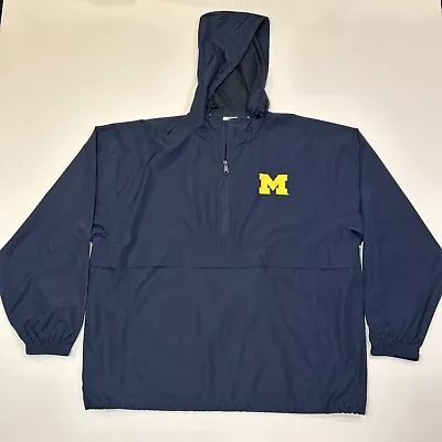 Michigan Wolverines Anorak Jacket Adult 2XL XXL Blue Champion Pullover Logo Men • $31