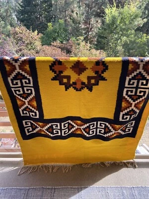 $44.45 • Buy Vintage Handwoven Wool Rug Zapotec?  Mexico? Navajo? Wool Rug / Blanket 78x43”