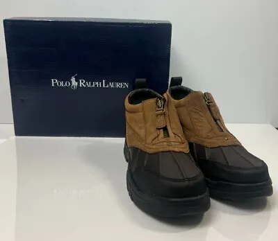 Polo Ralph Lauren Men Tan Chocolate Gruff Zip Shoes Boots New Free Shipping • $29.99