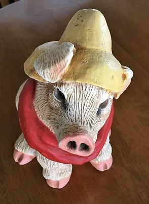 Preowned Vintage 1988 Universal Statuary Corp. Pig Figurine With Glass Eyes. • $35