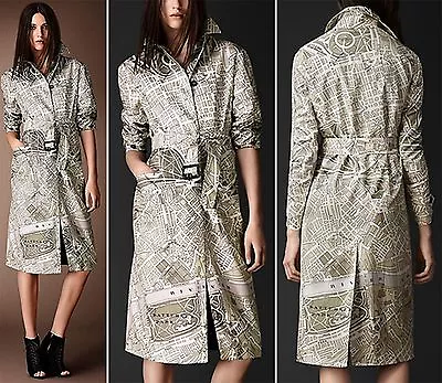 $3195 Burberry Prorsum 6 8 40 London Map Print Silk Caban Coat Trench Women NWT • £1930.26