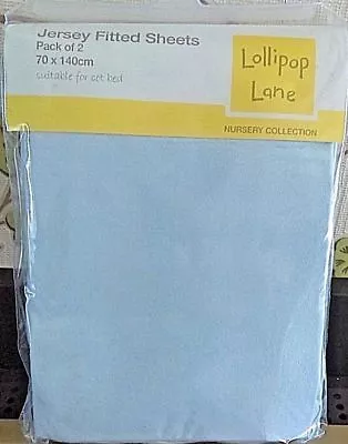 Lollipop Lane Collection Cot Bed Jersey Fitted Sheet 100% Cotton Blue Pack Of 2 • £8.99