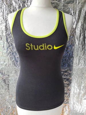 £25 • Buy NIKE STUDIO DRI-FIT Vest Top S UK8/10 H163cm Black Green Logo Racer Back Mesh...