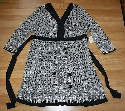 NWT Womens ECI New York Black And White Pattern Dress Size Small S Tie Waist • $14.95