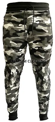 Mens Camouflage Joggers Polyester ZIP POCKETS Bottoms Jogging Slim Shiny Cuffed • £9.99