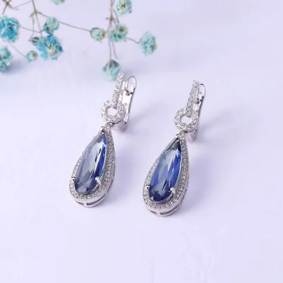 Natural Iolite Blue Mystic Quartz Gemstone 925 Sterling Silver Drop Earrings • $60.71
