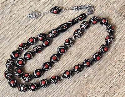 Original Erzurum Oltu  1000K Silver Inlay Prayer Beads Misbaha تسبيح Masbaha • $225.19