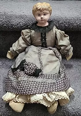 Antique German Minerva Tin Doll Head Original Paint Soft Body 16  • $59