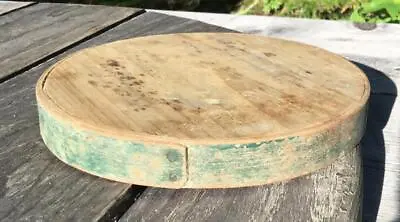 Antique Prim Wooden Old Worn Green Firkin Sugar Bucket Pantry LID ONLY 6 5/8 Dia • $54.99