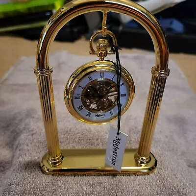 Majesti Mechanical Wind Gold Finish Desk/pocket Watch With Stand And Chain Nib • $105