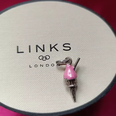 Links Of London Silver Pink Enameled Ice Cream Cone Charm In Fab Condition • £19.99