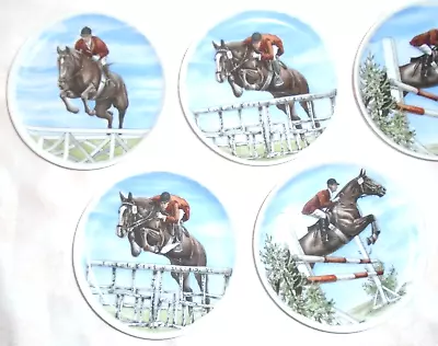 Vintage AK Kaiser W. Germany Horse Jockey Porcelain Coasters/ Plates Set Of 7 • $15