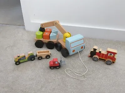 £5.99 • Buy Wooden Toy Vehicle Bundle IKEA Truck & Trailer With Shapes Train Forklift & More