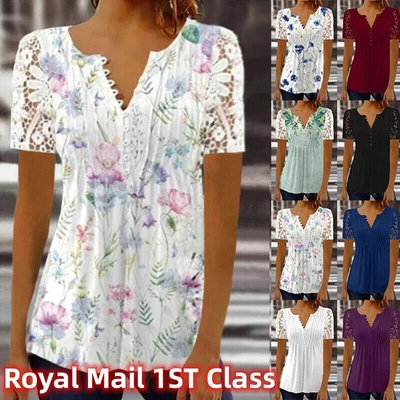 £7.99 • Buy Womens V Neck Summer Ladies T-Shirt Blouse Short Sleeve Tops Pullover Plus Size